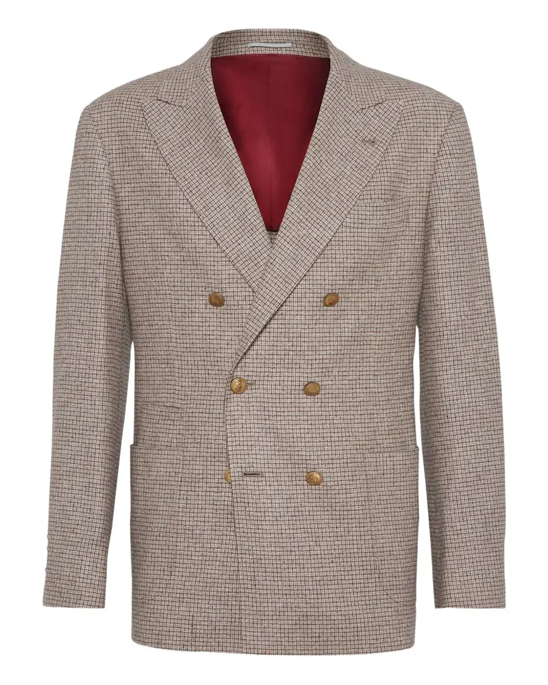 Brunello Cucinelli Wolle und Seiden -Doppelbrustjacke Beige