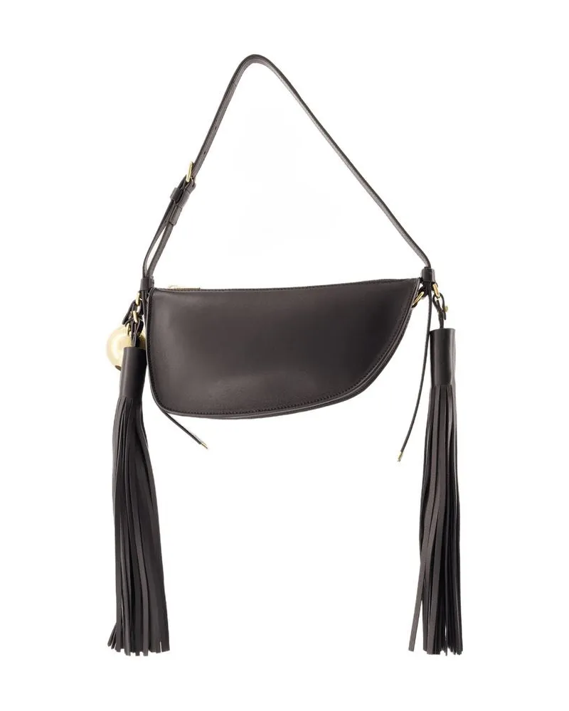 Burberry Mini Schild Schlinge Umhängetasche  Leder schwarz Schwarz