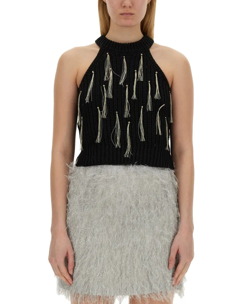 ALYSI Top mit Fransen Black