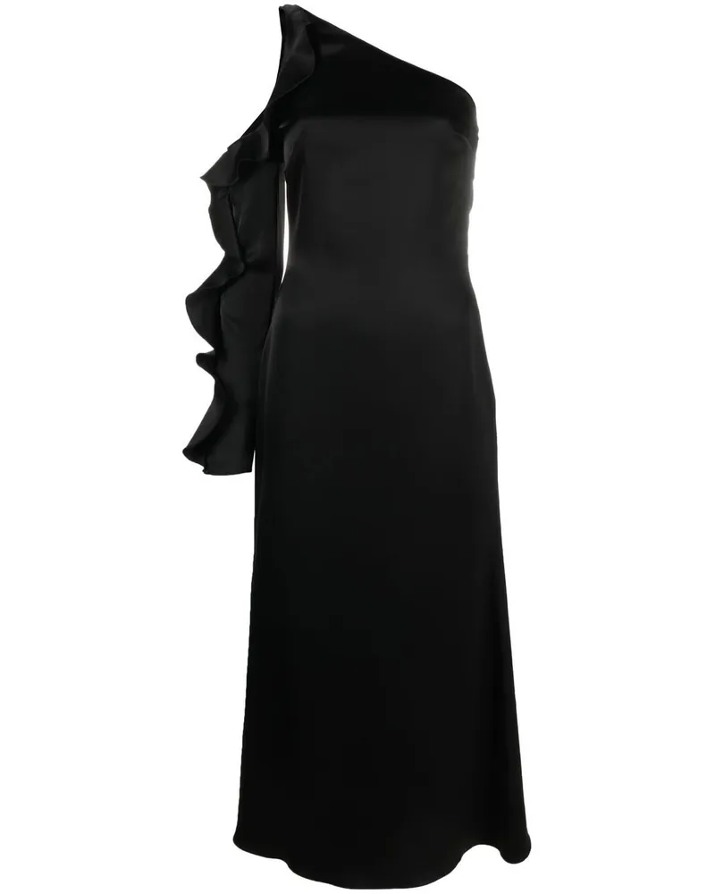 David Koma Ruffle Detail ein Schulter -Midi -Kleid Black