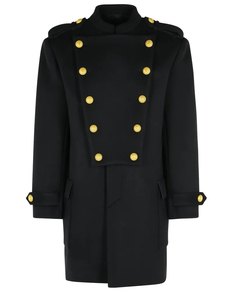 Balmain Schwarzer Wolle und Kaschmirmantel Black