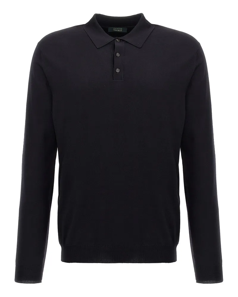 Zanone Wolle Poloshirt Blue