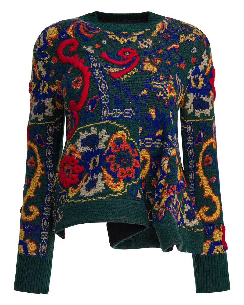 Sacai Blumen-Jacquard-Strickpullover Green