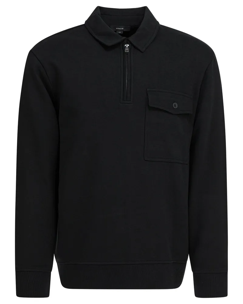 Vince Poloshirt aus Baumwollmischung mit Reißverschluss Black