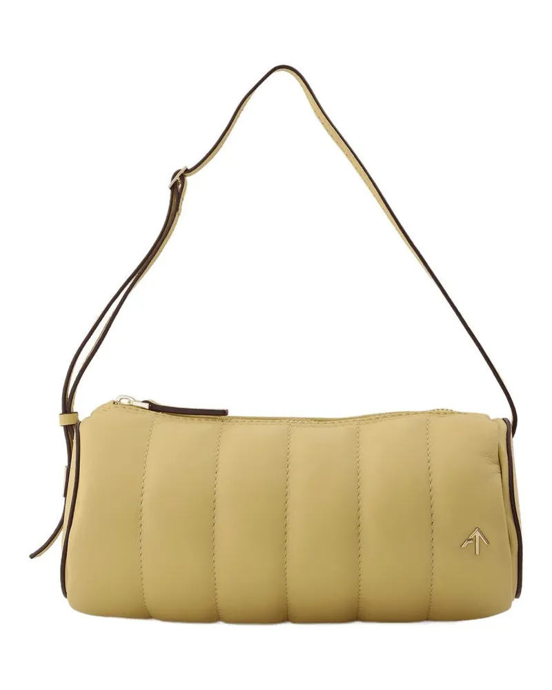 Manu Atelier Gepolsterte Zylinderbeutel in Cremeleder Beige