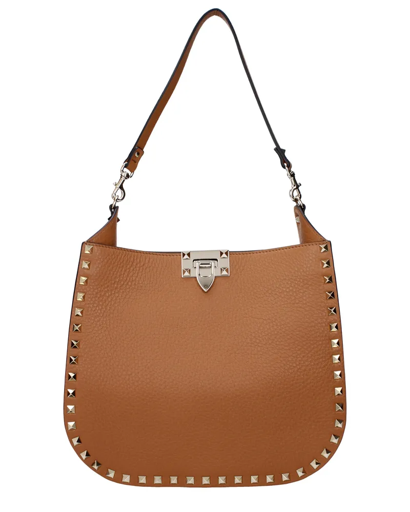 Valentino Garavani Damens Rockstud Umhängetasche Braun/Mandelleder -