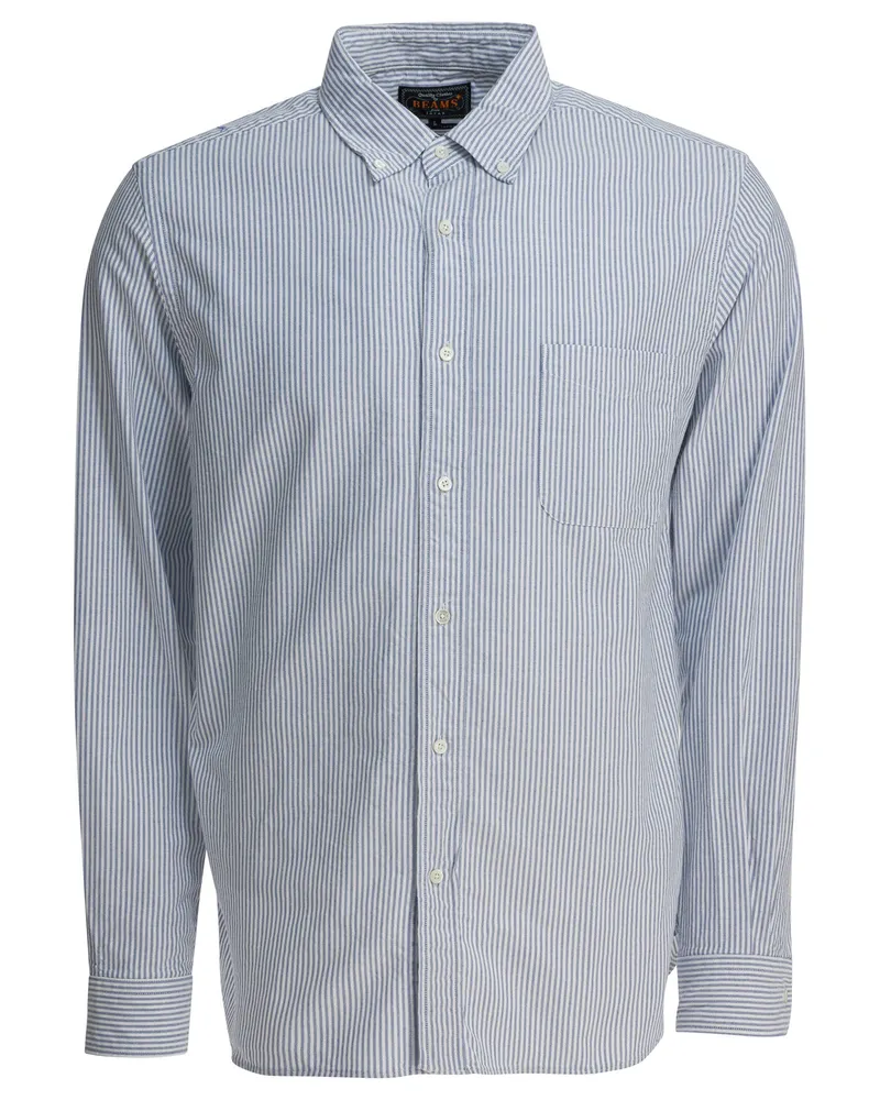 Beams Plus Gestreiftes Baumwollhemd von Blue