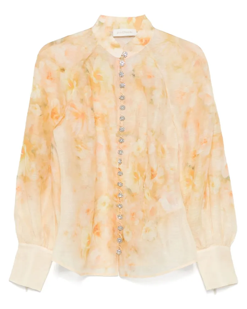 Zimmermann Crush gedrucktes Leinenhemd Yellow