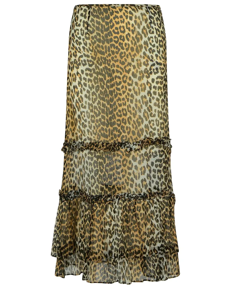Ganni langer Rock in Viskose 'Chiffon' mit Leopardendruck Multicolor