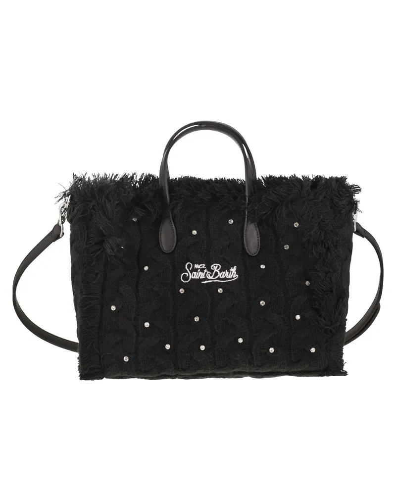 MC2 Saint Barth Colette Wool Effect Bag mit Logo und Strasssteinen Black