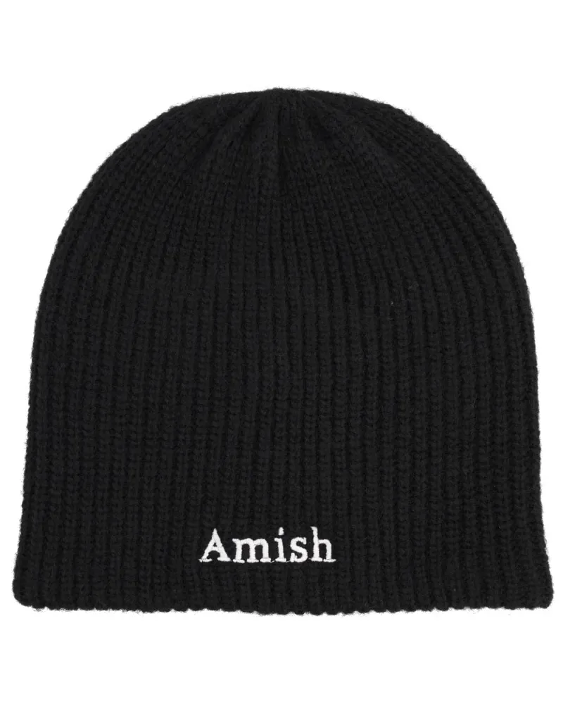 Amish gerippte Mütze mit Logo Black