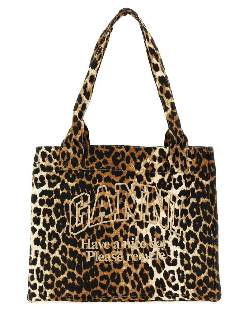 Ganni Shopping Leopard Sticklogo Brown