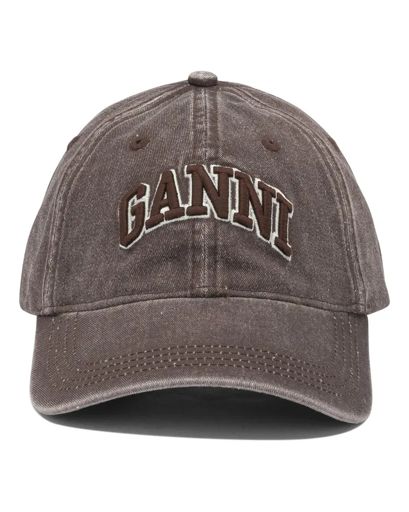 Ganni Baseballkappe mit gewaschenem Effekt Brown