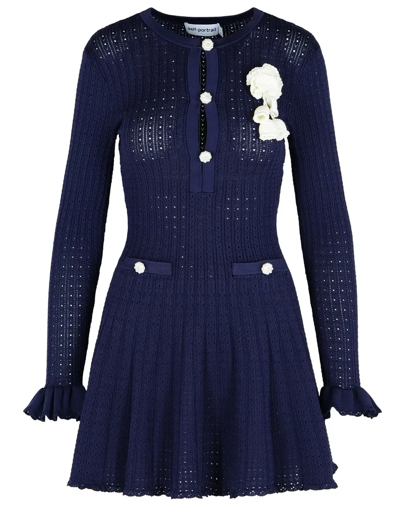 Self-Portrait Self -Porträt -Häkelkleid in blauer Viskose -Mischung Blue