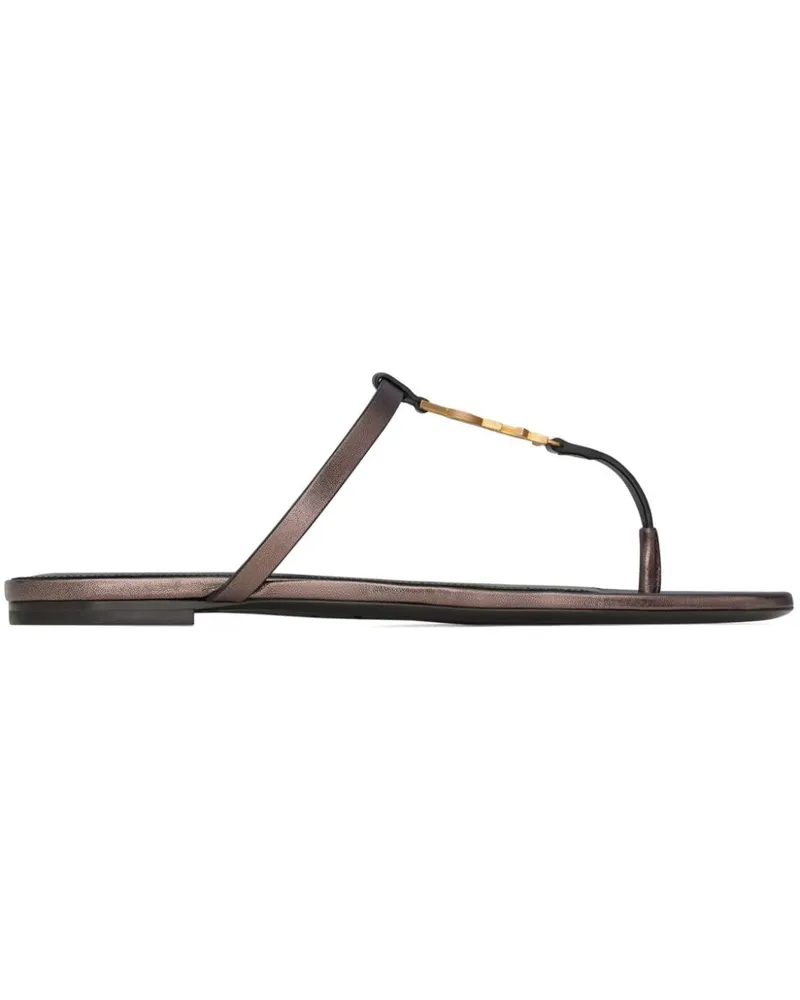 Saint Laurent Cassandre Leder Tanga Sandalen Brown