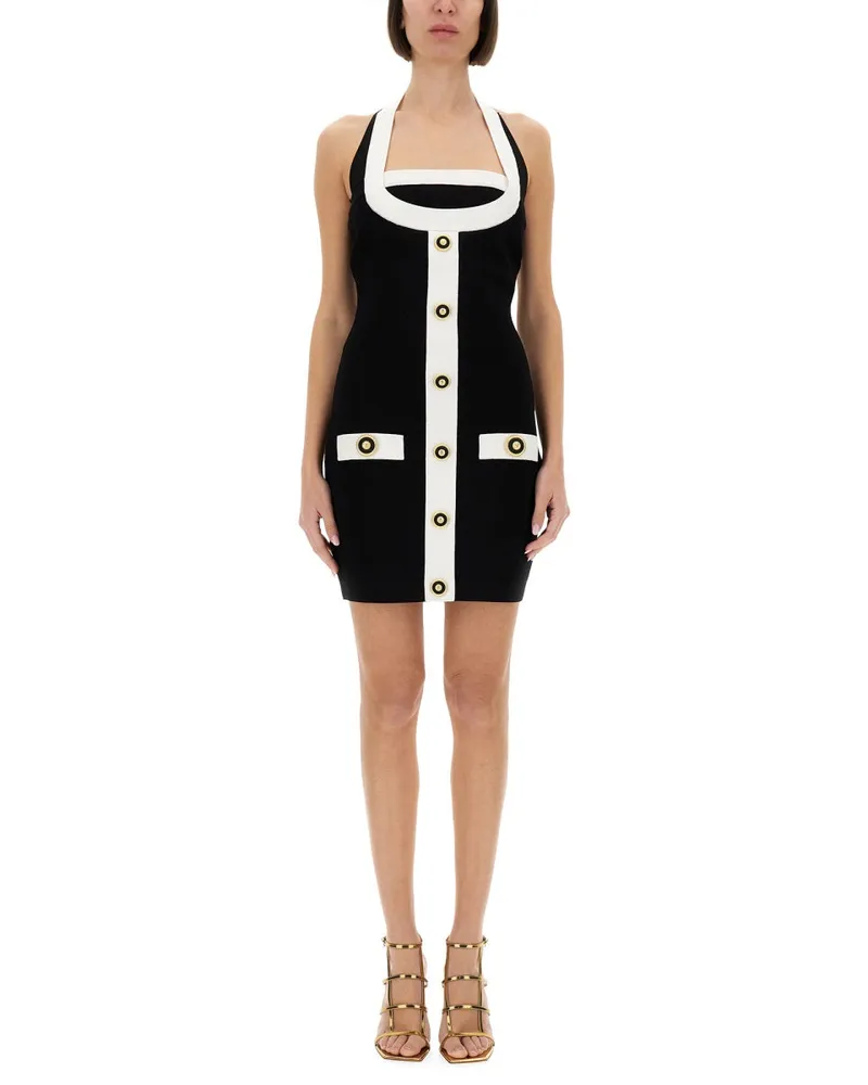 Balmain zwei Tonkleid mit offenem Rücken Black