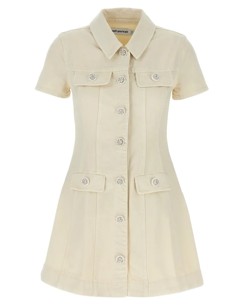 Self-Portrait Self -Porträt 'Creme Carkared Denim Mini' Kleid White
