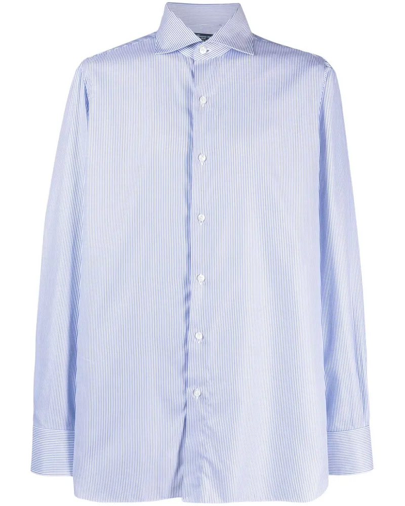Finamore 1925 gestreiftes Baumwollhemd Blau