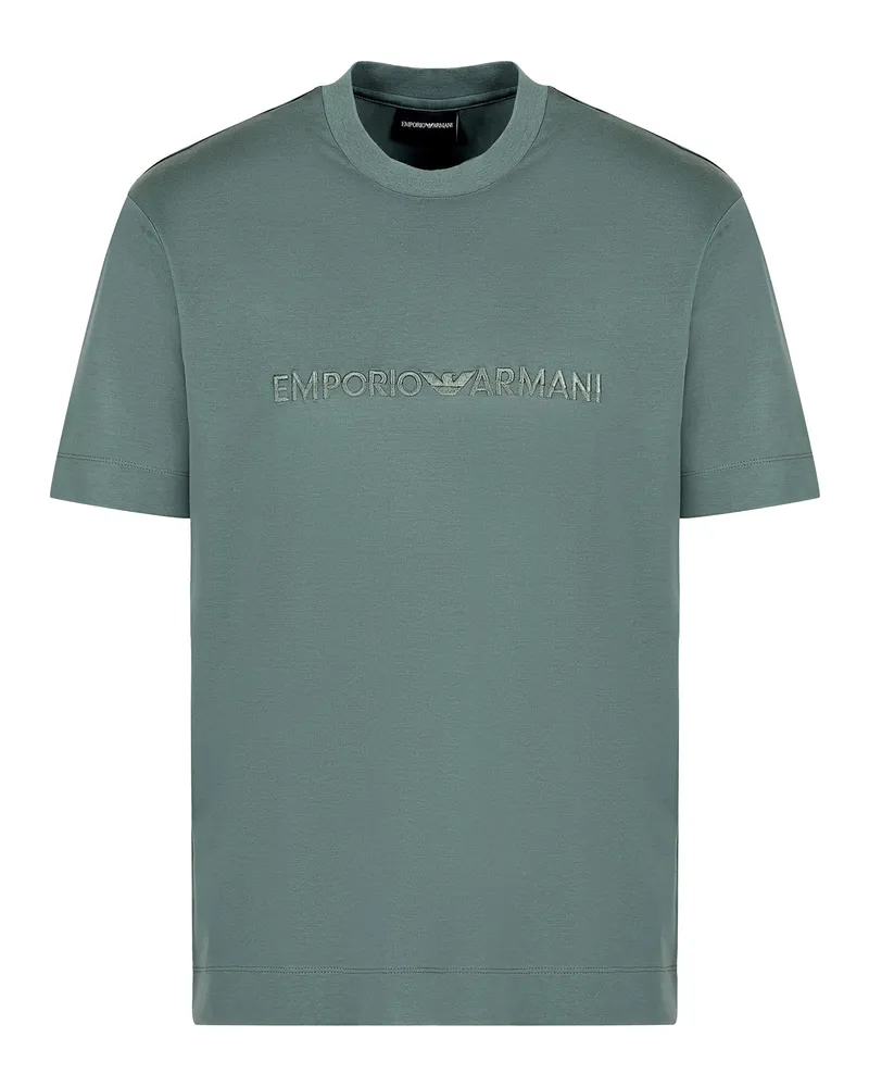Emporio Armani T Shirt Con Ricamo Logo Verde Green