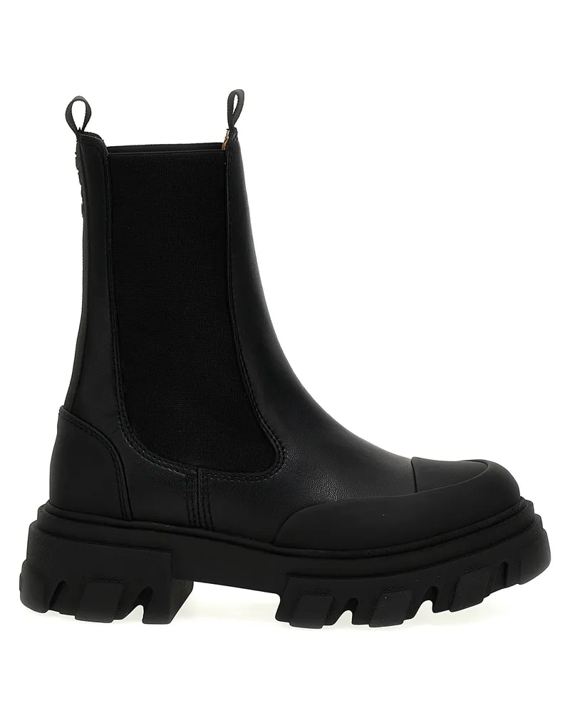 Ganni Leder -Knöchelstiefel Black