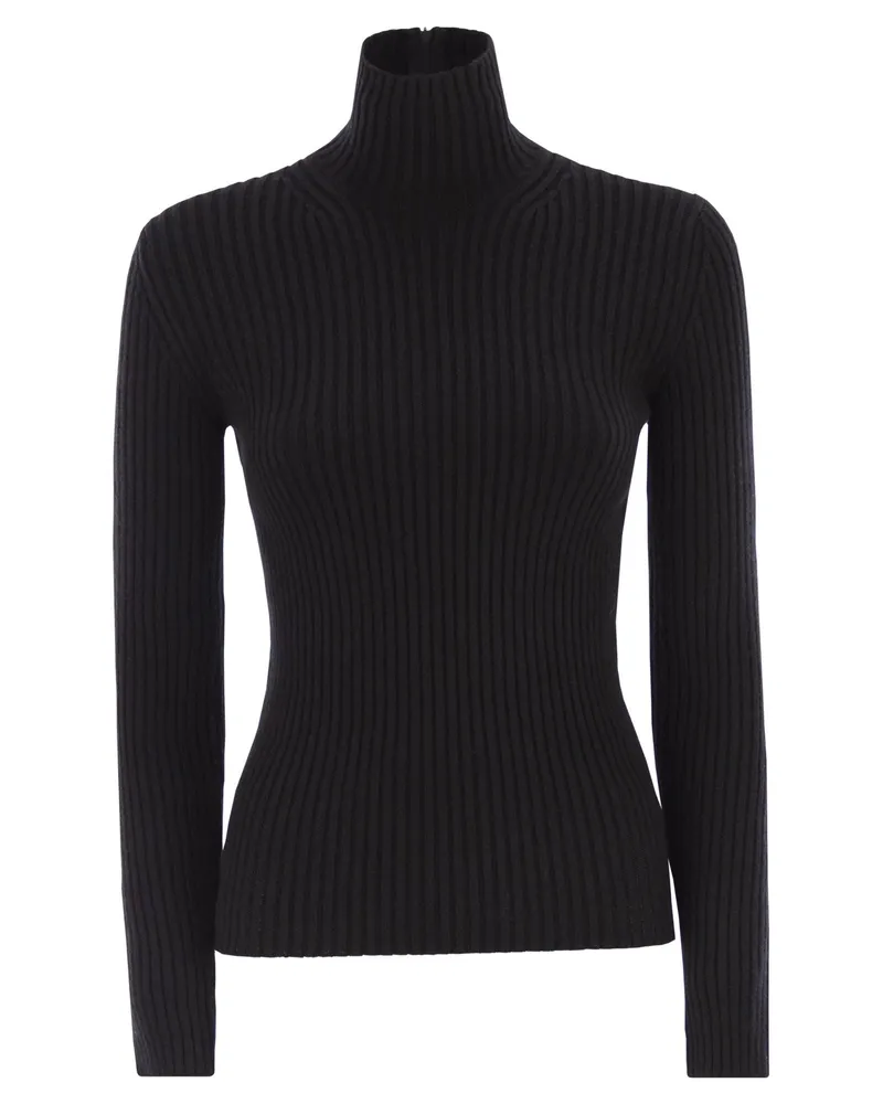 Max Mara Aral1234 Rollkragenpullover aus gerippter Wolle und Kaschmir Black