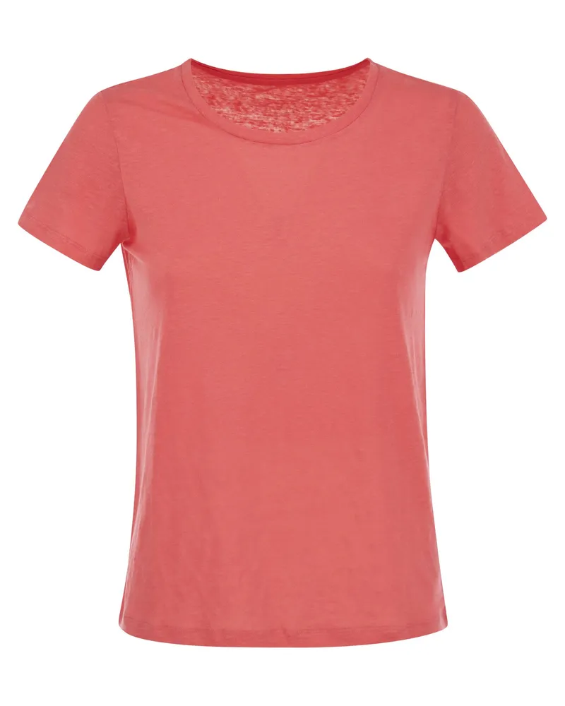 Majestic Crew Neck T -Shirt in Leinen und kurzer Ärmel Koralle