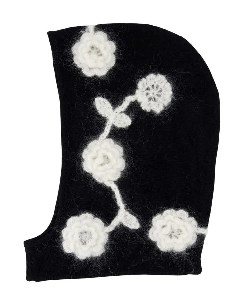 Ganni Häkelblumen Beannie  Wolle Schwarz Schwarz