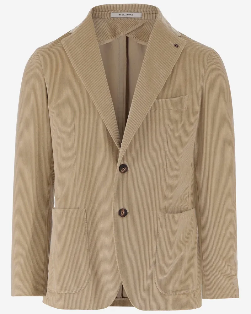 Tagliatore Single Breasted Jacke in Stretch -Baumwoll -Samt Beige