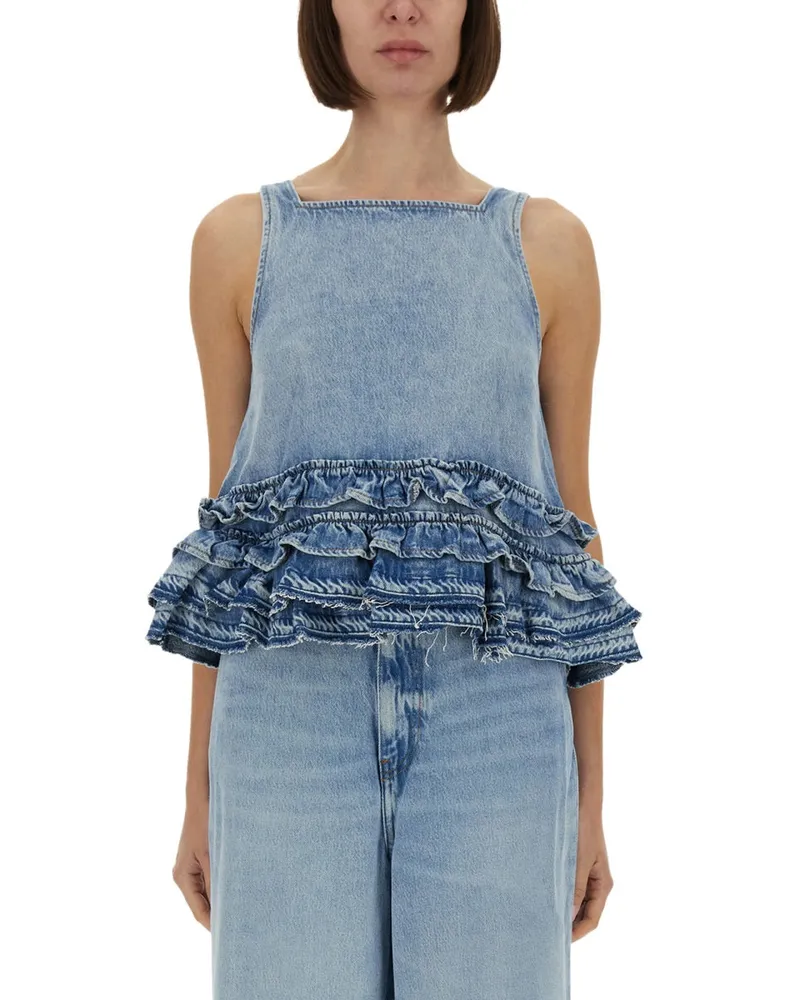 Ganni Denim Ruffle Top Denim