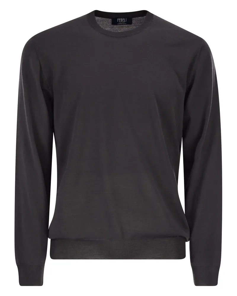 Fedeli Argentina Rundhalspullover aus superfeiner Wolle Anthracite