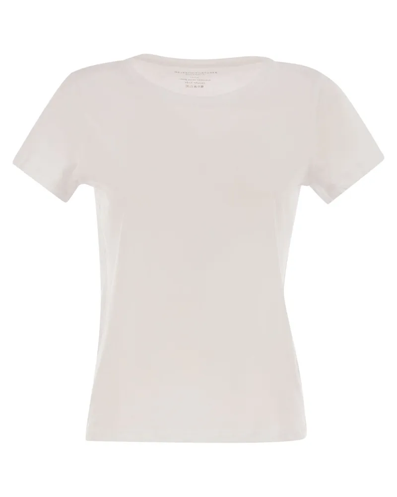 Majestic Crew Hals kurzärmeligte Baumwoll -T -Shirt White
