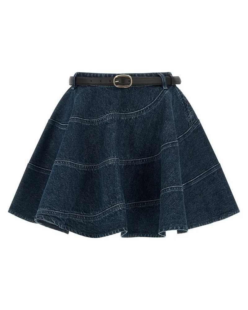 Self-Portrait Selbstporträt-Minirock „Flared Denim Blue
