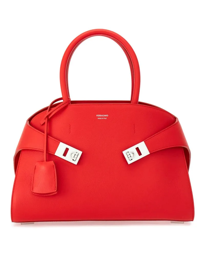 Ferragamo Umarmung kleiner LeaHter -Einkaufstasche Red
