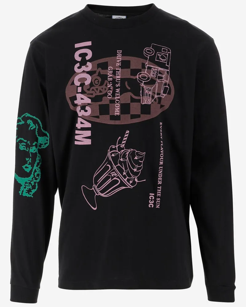 ICECREAM Eiscreme langhültiges Baumwoll -T -Shirt mit Logo Black