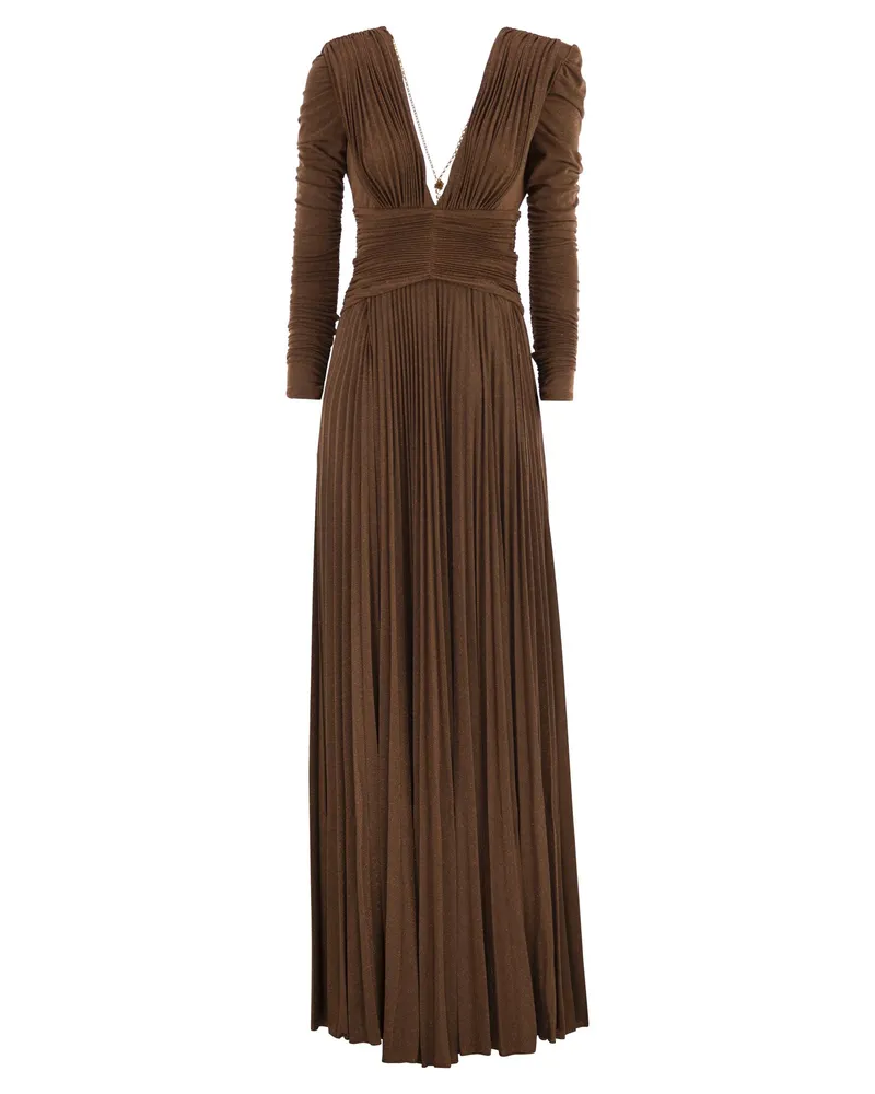 Elisabetta Franchi Red Teppich Kleid in Lurex -Trikot mit Halskette Brown