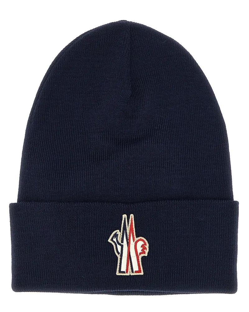 Moncler Logo Patch Beanie Blue