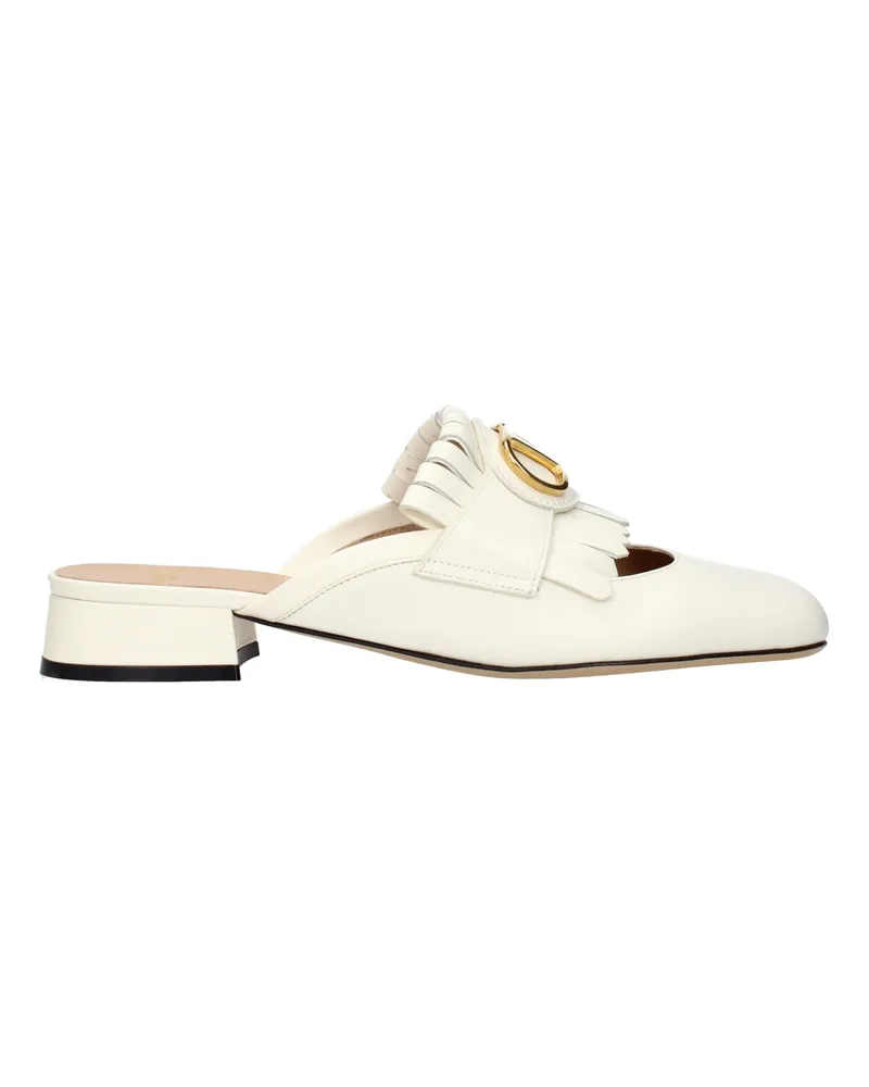 Valentino Garavani Damens Pantoletten und Clogs aus beigem/elfenbeinfarbenem Leder -