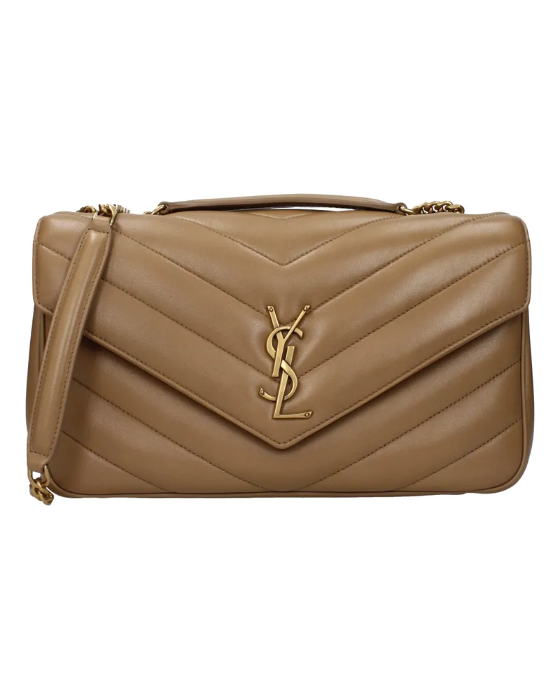Saint Laurent Loulou Damens Umhängetasche aus braunem/hellbraunem Leder -