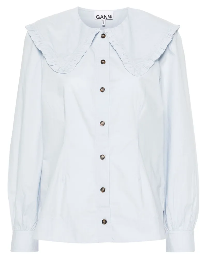 Ganni Frill Collar Bio -Baumwollhemd White