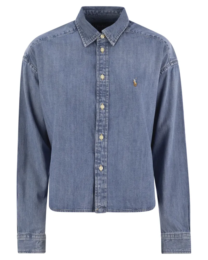 Ralph Lauren kurzes Quadrat -Denim -Hemd Denim