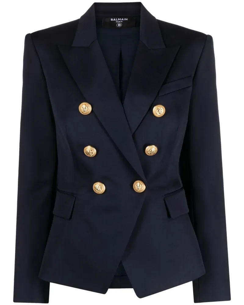 Balmain doppelte Wolljacke mit Doppelbrust Blue