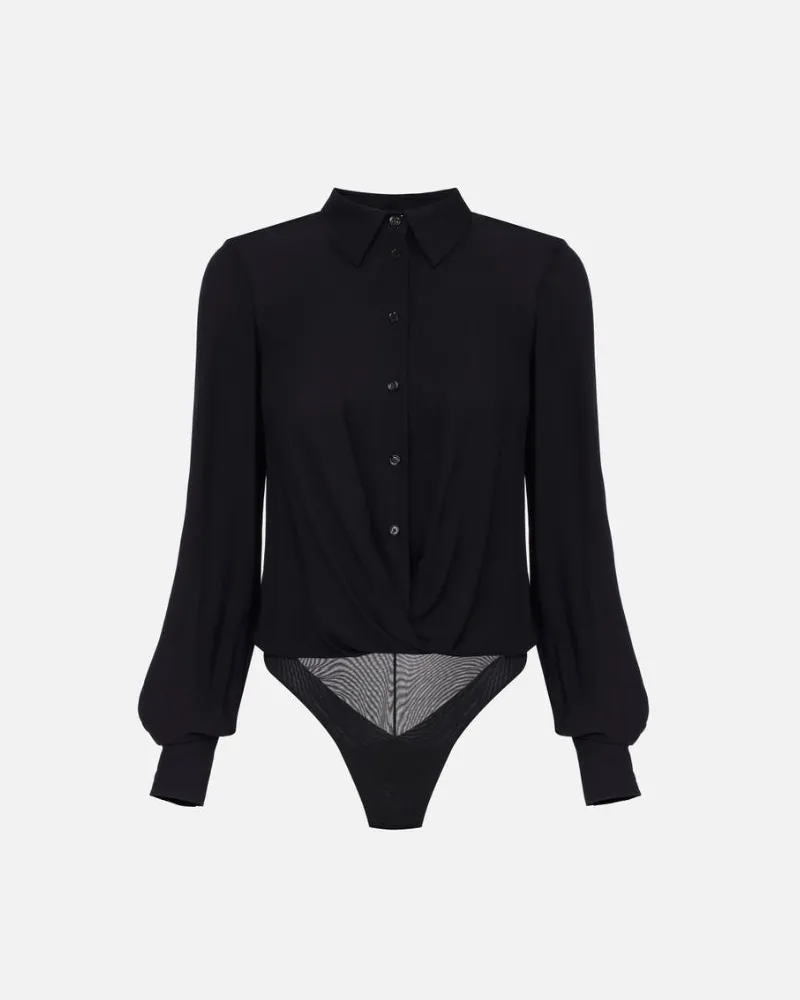 Elisabetta Franchi Georgette Bodysuit Black