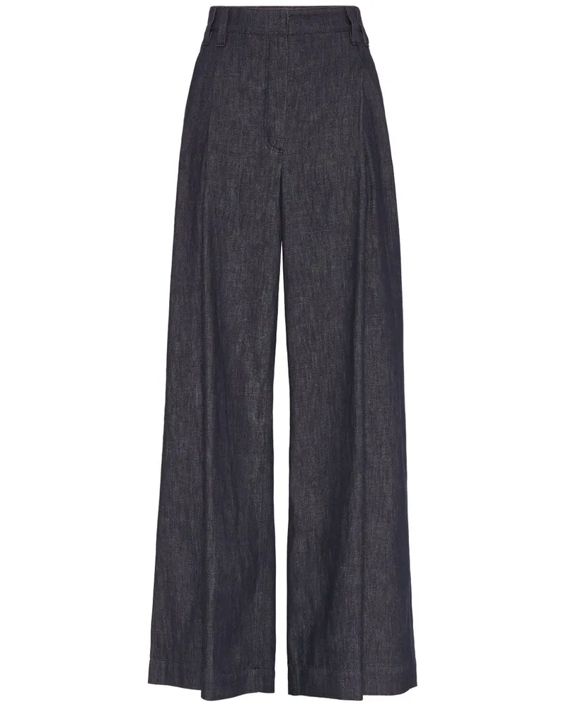 Brunello Cucinelli breit intelligenter Baumwoll -Denim -Effekthosen Blue