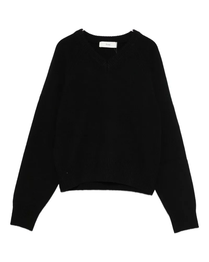 Dunst Wollpullover mit V-Ausschnitt Black