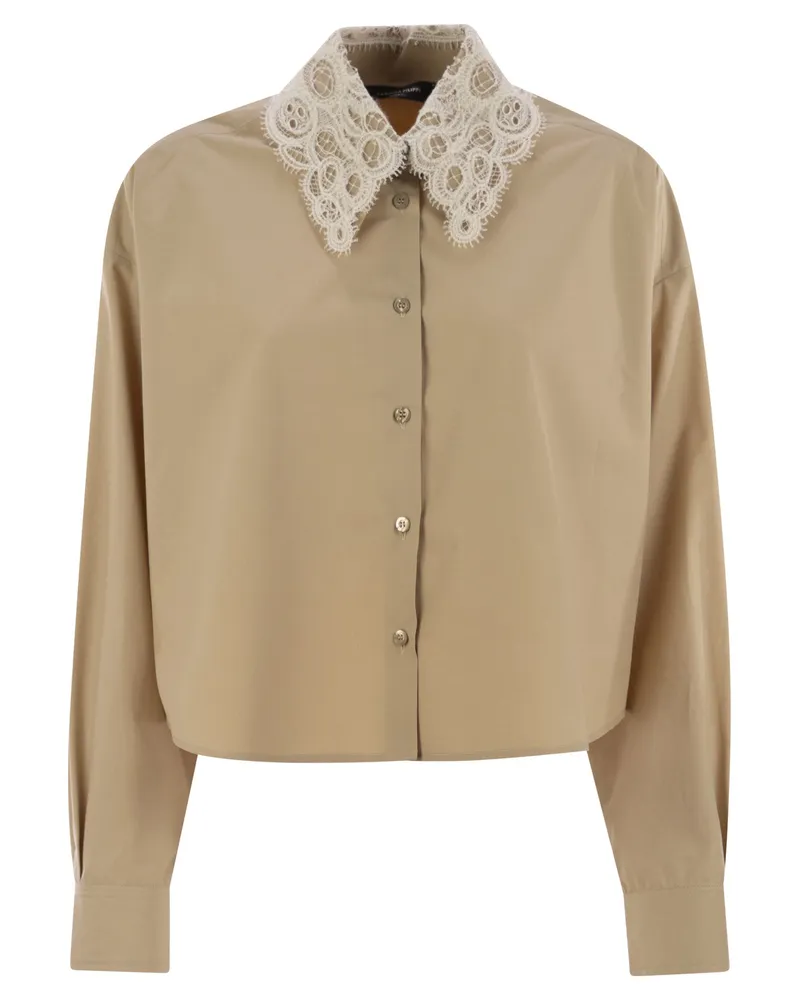 Fabiana Filippi Cropped Hemd mit Spitzenkragen Beige