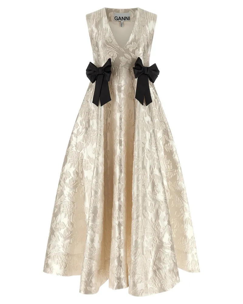 Ganni Kleid „Cloque mit V-Ausschnitt White