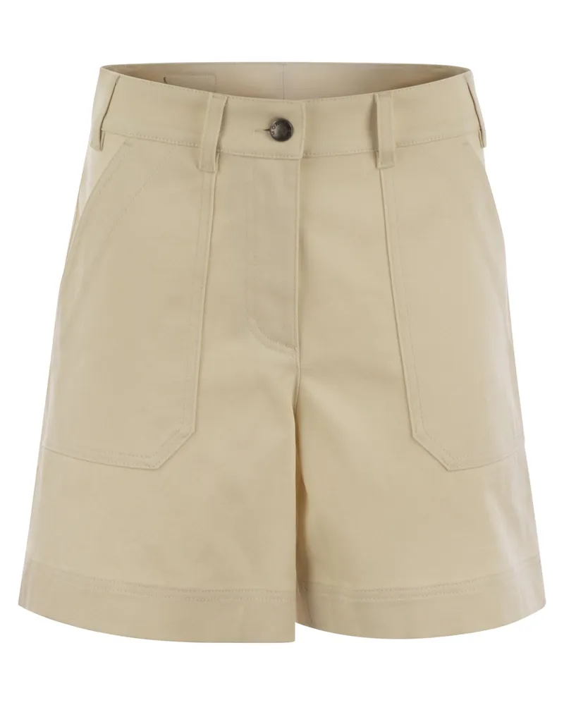 Moncler Cotton Gabardine Shorts Beige