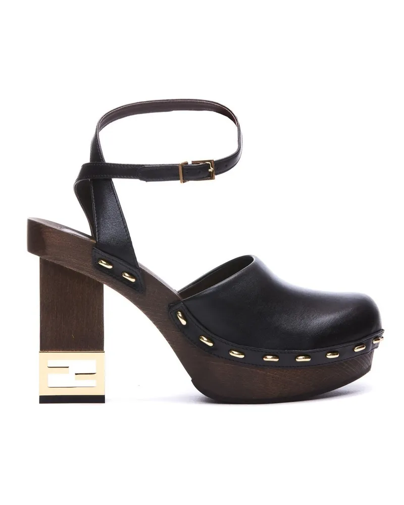 Fendi Pumps aus Leder mit dekorativem Absatz Schwarz