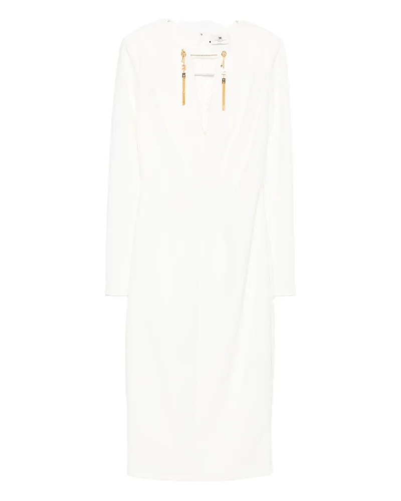 Elisabetta Franchi gegen Nacken -Midi -Kleid Ivory