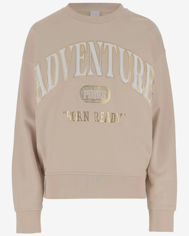 Pinko Cotton Sweatshirt mit Logo Beige